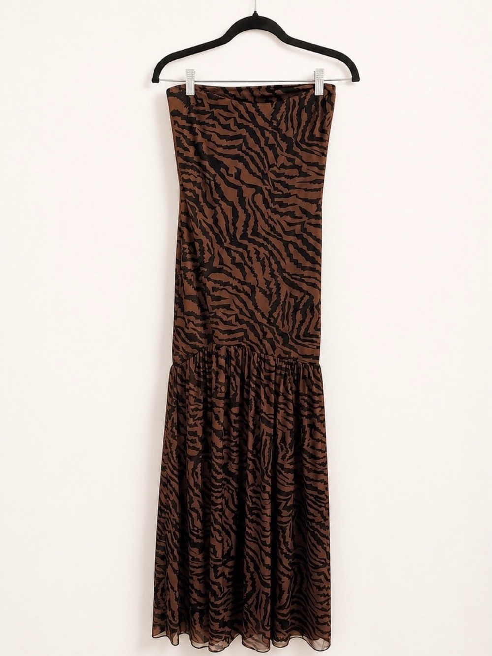 ABYOVRT Brown Black Zebra Print Strapless Maxi Dress - Size S